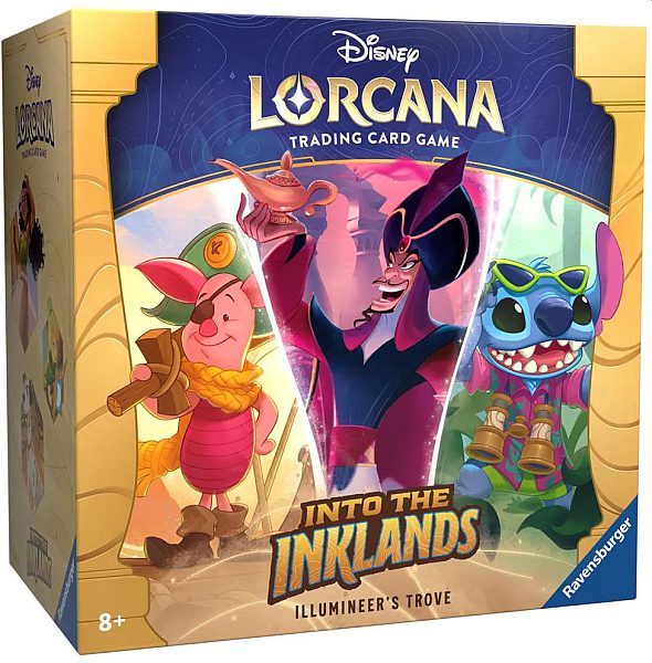 "Disney Lorcana Into the Inklands Illumineer’s Trove – luxe verzamelbox met 8 booster packs en accessoires"