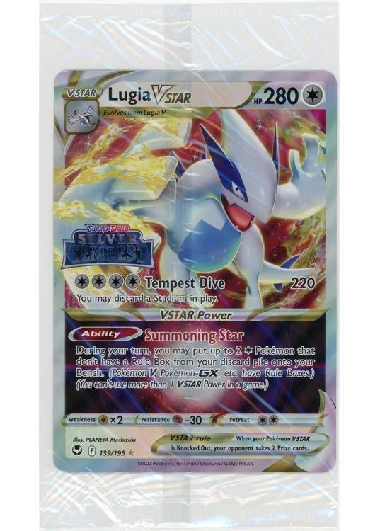 Sealed oversized Lugia VSTAR promo card from Pokémon Sword & Shield Astral Radiance, featuring official Pokémon stamped logo."