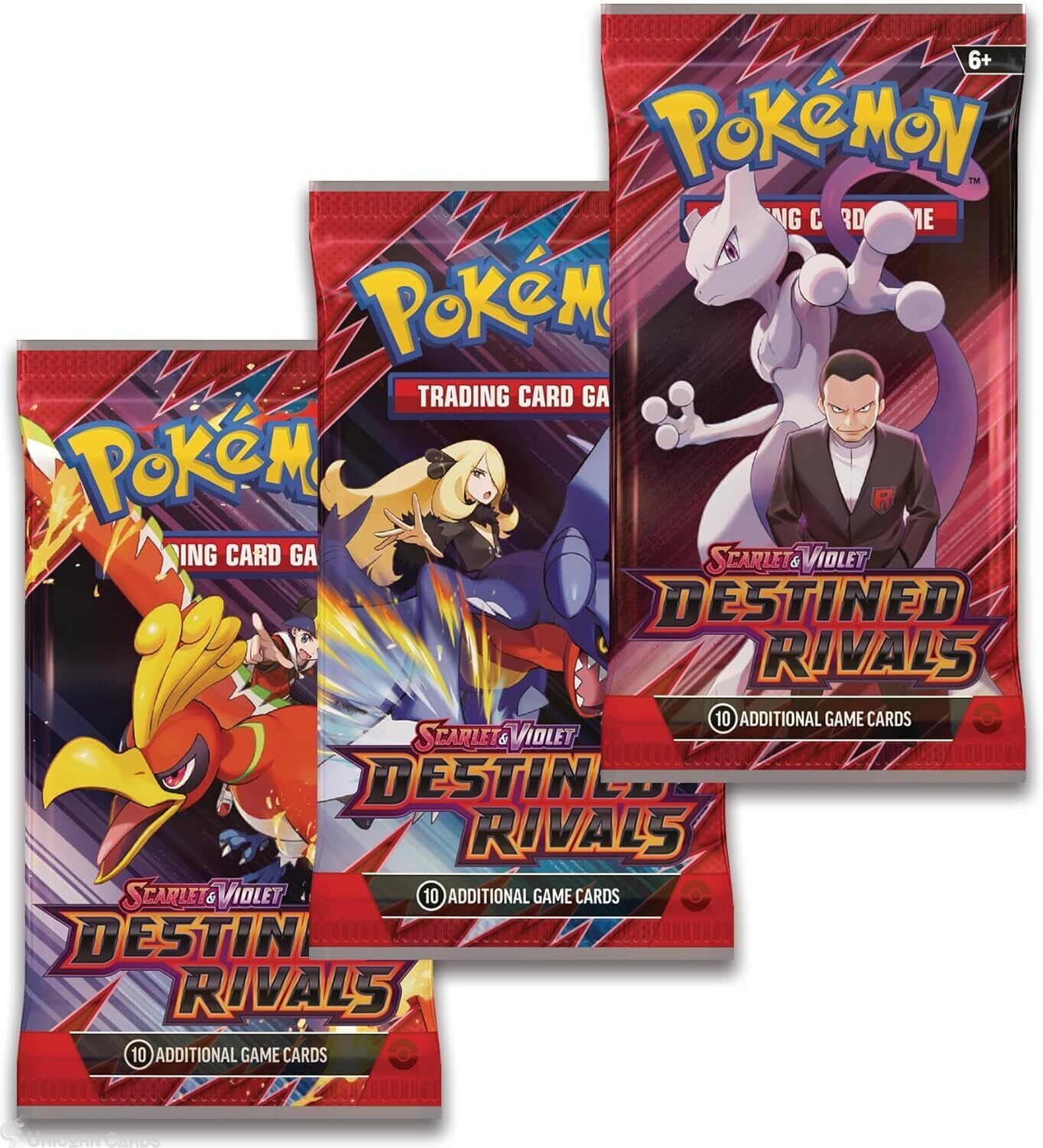 Pokémon TCG Scarlet & Violet – Destined Rivals 3-pack blister featuring Zebstrika promo card, three booster packs, and a collectible coin."