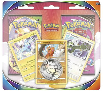 "Pokémon TCG 2 Pack Enhanced Blister featuring holo promo card of Tornadus, Thundurus, or Landorus with two booster packs in official English packaging."